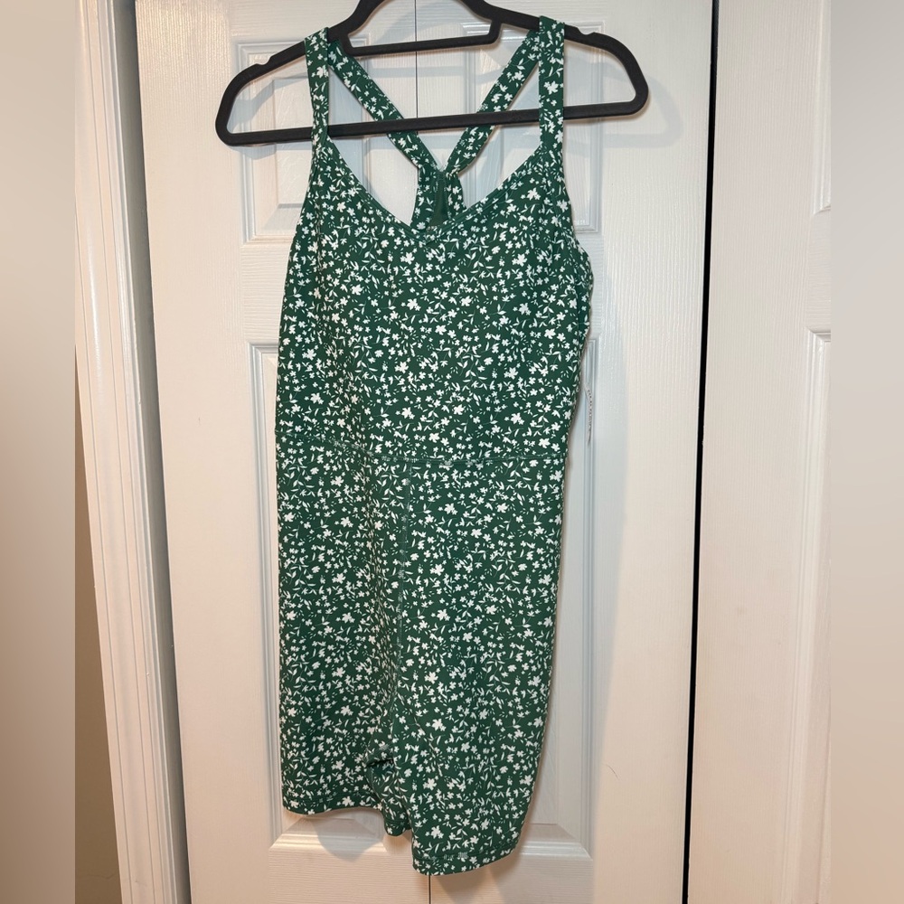 Old Navy Green and White Floral Activewear Romper
